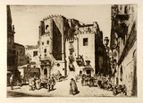 Artist: b'LINDSAY, Lionel' | Title: b'San Domenico, Maggiore, Naples' | Date: 1928 | Technique: b'etching, printed in brown ink with plate-tone, from one plate' | Copyright: b'Courtesy of the National Library of Australia'