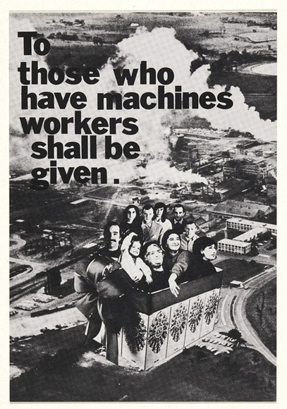 Artist: b'Lyssiotis, Peter.' | Title: b'To those who have machines workers shall be given' | Date: 1989 | Technique: b'photo-offset-lithograph'