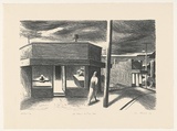 Artist: b'AMOR, Rick' | Title: b'A town by the sea' | Date: 1992 | Technique: b'lithograph, printed in black ink, from one plate' | Copyright: b'Image reproduced courtesy the artist and Niagara Galleries, Melbourne'