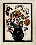 Artist: PRESTON, Margaret | Title: Flowers in jug | Date: 1929 | Technique: woodcut, printed in black ink, from one block; hand-coloured | Copyright: © Margaret Preston. Licensed by VISCOPY, Australia