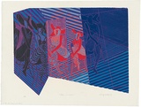 Artist: b'WALKER, Murray' | Title: b'Karen and mirrors.' | Date: 1969 | Technique: b'linocut, printed in colour, from multiple blocks; hand-coloured'