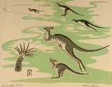 Artist: Palmer, Ethleen. | Title: (Kangaroos and Black boy) | Date: (1949) | Technique: screenprint, printed in colour, from multiple stencils