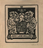 Artist: b'FEINT, Adrian' | Title: b'Bookplate: John Lane Mullins.' | Date: (1927) | Technique: b'wood-engraving, printed in green ink, from one block' | Copyright: b'Courtesy the Estate of Adrian Feint'