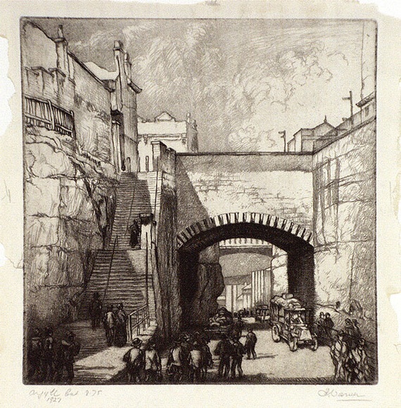 Artist: b'Warner, Alfred Edward.' | Title: b'Argyle Cut' | Date: 1927 | Technique: b'etching, printed in brown ink with plate-tone, from one plate'