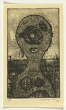 Artist: b'SELLBACH, Udo' | Title: b'(Head, target and landscape)' | Date: 1965 | Technique: b'etching printed in black ink, from one plate'
