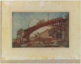 Artist: b'Hilder, Bim.' | Title: b'Northern bridge approach.' | Date: (1931) | Technique: b'etching and aquatint, printed in colour, from three plates'