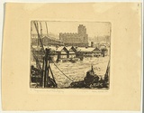 Title: b'Pyrmont and wheat silo, Sydney' | Date: 1934 | Technique: b'etching, printed in blue ink, from one plate'