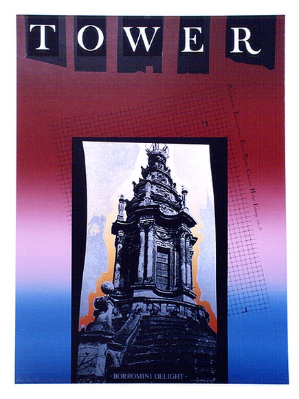 Artist: b'Warner, Lynda.' | Title: b'Tower. Borromini delight.' | Date: 1984 | Technique: b'screenprint, printed in colour, from four stencils'