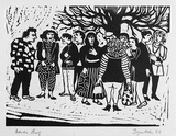 Artist: b'Allen, Joyce.' | Title: b'Waiting.' | Date: 1988 | Technique: b'linocut, printed in black ink, from one block'