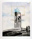 Artist: b'Moore, Mary.' | Title: b'Oxo Tower, outside Blackfriars, London' | Date: 1980 | Technique: b'etching, aquatint and roulette printed in black ink, from one plate; lithograph, printed in colour with green ballpoint pen' | Copyright: b'\xc2\xa9 Mary Moore'