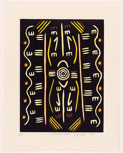 Artist: b'Jagamara, Kumantje (Michael Nelson).' | Title: b'Untitled [3].' | Date: 2006 | Technique: b'linocut, printed in colour, from multiple blocks'