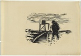 Artist: b'UNKNOWN, WORKER ARTISTS, SYDNEY, NSW' | Title: b'Not titled (traintrack and swaggy).' | Date: 1933 | Technique: b'linocut, printed in black ink, from one block'