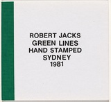 Artist: b'Jacks, Robert.' | Title: b'Green lines hand stamped Sydney 1981' | Date: 1981 | Technique: b'hand-stamped rubber stamps, printed in green ink; green-taped spine'
