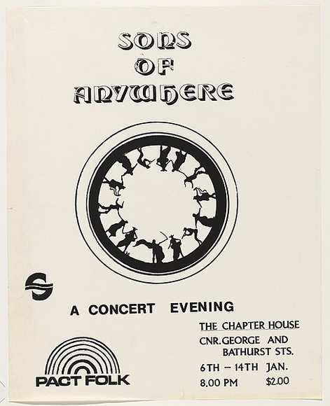 Artist: b'UNKNOWN' | Title: b'Sons of Anywhere. A concert evening. The Chapter House.' | Date: 1978 | Technique: b'screenprint, printed in black ink, from one stencil'