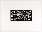 Artist: b'Morgan, Glenn.' | Title: b'Boy and dog.' | Date: 1988 | Technique: b'linocut, printed in black ink, from one block'