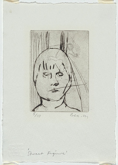 Artist: b'MADDOCK, Bea' | Title: b'Street figure' | Date: December 1966 | Technique: b'drypoint, printed in black ink, from one copper plate'