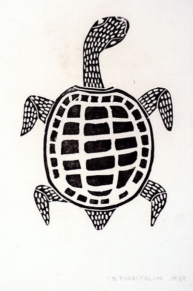 Artist: b'TUNGUTALUM, Bede' | Title: b'Turtle' | Date: 1969 | Technique: b'woodcut, printed in black ink, from one block'