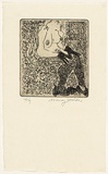 Artist: b'WALKER, Murray' | Title: b'(Seated female nude with gloves, stockings, shoes)' | Technique: b'etching, printed in black ink, from one plate'