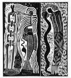 Artist: b'Meeks, Arone Raymond.' | Title: b'Djang' | Date: 1988 | Technique: b'offset-lithogrph, printed in black ink, from one plate; from linocut original'