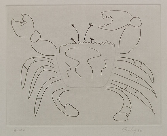 Artist: b'Risley, Tom.' | Title: b'not titled [crab] [set of 3 etchings #1]' | Date: 1990 | Technique: b'etching, printed in black ink, from one plate; with embossing'