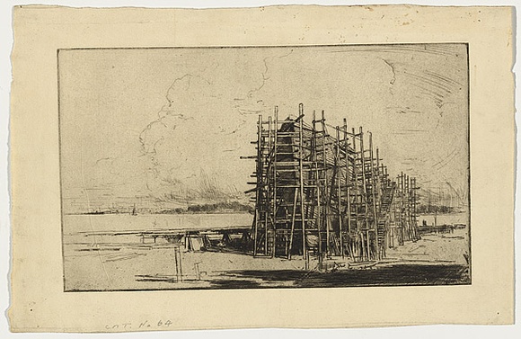 Artist: b'LONG, Sydney' | Title: b'The wooden ship' | Date: 1922 | Technique: b'etching and drypoint, printed in black ink with plate-tone, from one plate' | Copyright: b'Reproduced with the kind permission of the Ophthalmic Research Institute of Australia'
