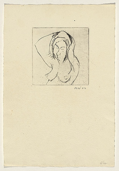 Title: b'not titled [upper half of naked woman with hands behind her head]' | Date: 1962, June | Technique: b'drypoint, printed in black ink, from one plate'