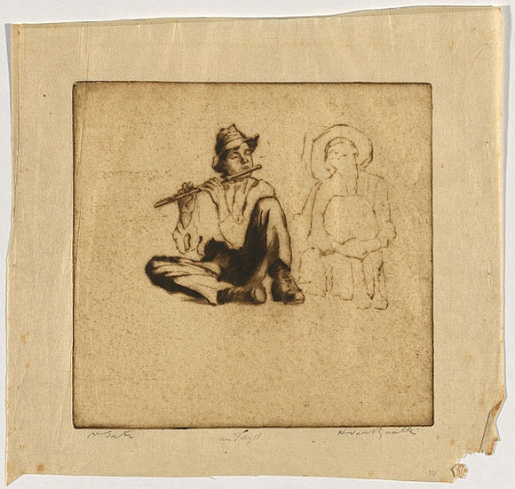 Artist: b'van RAALTE, Henri' | Title: b'An idyll (study)' | Date: c.1920 | Technique: b'drypoint, printed in brown ink with plate-tone, from one plate'