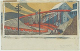 Artist: b'Spowers, Ethel.' | Title: b'The works, Yallourn' | Date: 1933 | Technique: b'linocut, printed in colour, from seven blocks'