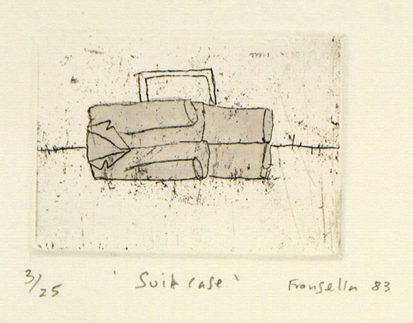 Artist: b'Fransella, Graham.' | Title: b'Suit case.' | Date: 1983 | Technique: b'etching, printed in black ink, from one plate; hand-coloured' | Copyright: b'Courtesy of the artist'