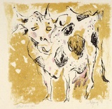 Artist: b'MACQUEEN, Mary' | Title: b'Spotted cow' | Date: 1981 | Technique: b'lithograph, printed in colour, from two multiple plates; hand-coloured' | Copyright: b'Courtesy Paulette Calhoun, for the estate of Mary Macqueen'