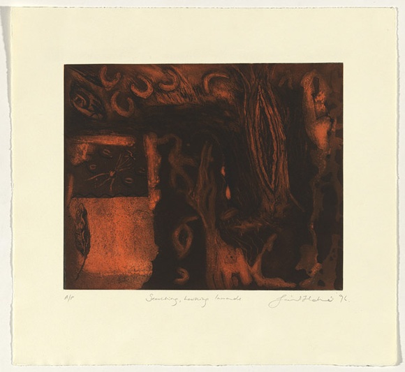 Artist: b'Harradine, Gail.' | Title: b'Searching, looking inward' | Date: 1996 | Technique: b'etching, printed in black and orange inks, from two plates'