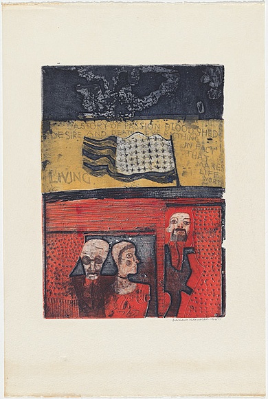 Artist: b'HANRAHAN, Barbara' | Title: b'A picture of passion and desire' | Date: 1964 | Technique: b'etching, aquatint, printed in colour with plate-tone, from two  plates'