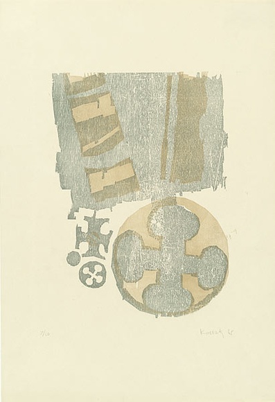 Artist: b'Kossatz, Les.' | Title: b'Medals I' | Date: 1965 | Technique: b'woodcut, printed in colour, from multiple blocks' | Copyright: b'\xc2\xa9 Les Kossatz. Licensed by VISCOPY, Australia'