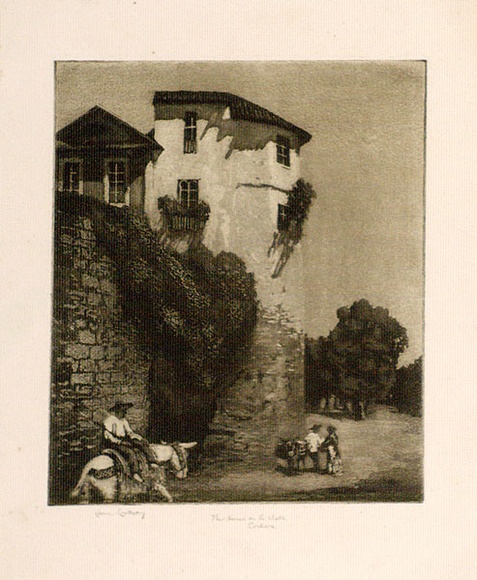 Artist: b'LINDSAY, Lionel' | Title: b'The house on the wall, Cordova' | Date: 1923 | Technique: b'spirit-aquatint, printed in brown ink, from one plate' | Copyright: b'Courtesy of the National Library of Australia'