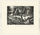 Artist: b'AMOR, Rick' | Title: b'The rock and the sea.' | Date: 1990, July | Technique: b'etching, printed in black ink, from one plate' | Copyright: b'Image reproduced courtesy the artist and Niagara Galleries, Melbourne'