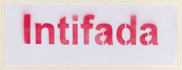 Artist: b'Azlan.' | Title: b'intifada' | Date: 2003 | Technique: b'stencil, printed in red ink, from one stencil'