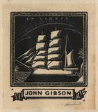 Artist: FEINT, Adrian | Title: Bookplate: John Gibson. | Date: (1932) | Technique: wood-engraving, printed in black ink, from one block | Copyright: Courtesy the Estate of Adrian Feint