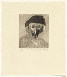 Artist: b'WALKER, Murray' | Title: b'(Head of a woman in hat)' | Technique: b'etching and aquatint, printed in black ink, from one plate'