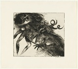 Artist: b'BOYD, Arthur' | Title: b'Double figure with shark head and horns' | Date: 1985 | Technique: b'etching, printed in black ink, from one plate' | Copyright: b'Reproduced with permission of Bundanon Trust'