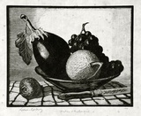 Artist: LINDSAY, Lionel | Title: Melon and aubergine | Date: 1936 | Technique: wood-engraving, printed in black ink, from one block | Copyright: Courtesy of the National Library of Australia