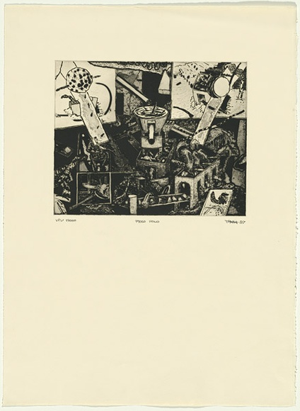 Artist: b'Ralph, Timothy' | Title: b'Fuoco Poco' | Date: 1987 | Technique: b'etching, printed in black ink, from one plate' | Copyright: b'\xc2\xa9 Timothy Ralph. Licensed by VISCOPY, Australia'