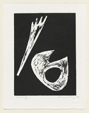 Artist: b'King, Inge.' | Title: b'not titled [two white forms]' | Date: 1999, October | Technique: b'linocut, printed in black ink, from one block'