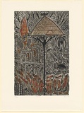 Artist: b'Nona, Dennis.' | Title: b'Imanoh' | Date: 1992 | Technique: b'linocut, printed in black ink, from one block; hand coloured a la coupe [wet on wet technique]' | Copyright: b'Courtesy of the artist and the Australia Art Print Network'