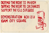 Artist: b'UNKNOWN' | Title: b'Defend the right to march?' | Technique: b'screenprint, printed in red ink, from one stencil'