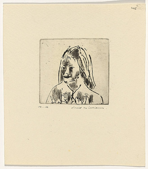 Artist: b'WILLIAMS, Fred' | Title: b'Rosemary Smith' | Date: 1964-65 | Technique: b'etching, drypoint, printed in black ink, from one copper plate; brushed with pencil' | Copyright: b'\xc2\xa9 Fred Williams Estate'