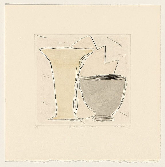 Title: Yellow vase and shell | Date: 1984 | Technique: drypoint, printed in black ink, from one perspex plate; hand-coloured