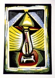 Artist: b'Barwell, Geoff.' | Title: b'(The lamp).' | Date: (1955) | Technique: b'linocut, printed in colour, from four blocks'