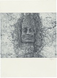 Title: b'Face above the west gate of Angkor Thom' | Date: 1999 | Technique: b'etching and aquatint, printed in blue/black ink, from one plate'