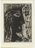 Artist: b'SELLBACH, Udo' | Title: b'(Head)' | Date: (1961) | Technique: b'etching, aquatint, foul biting printed in black ink, from one  plate with plate-tone'