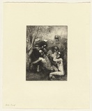 Artist: b'Shead, Garry.' | Title: b'not titled [five figures under tree]' | Technique: b'etching and aquatint, printed in black ink, from one plate' | Copyright: b'\xc2\xa9 Garry Shead'